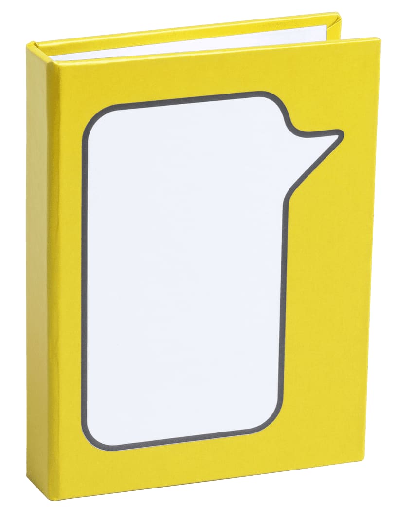 A yellow sticky notepad with a speech bubble design on the front cover, featuring a blank white area. Dosan Sticky Notepad - Image 1