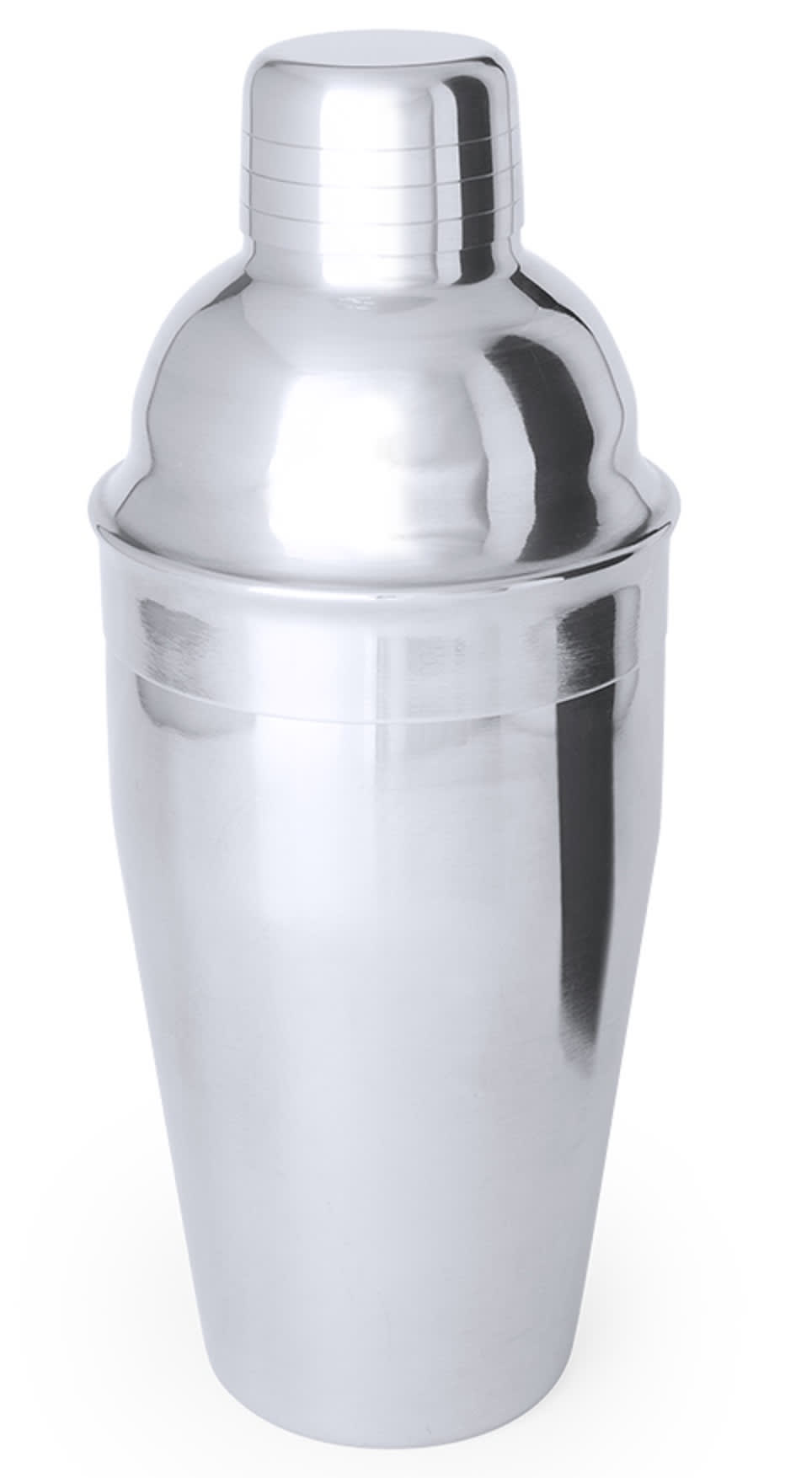A drink bottle in a sleek stainless steel finish with a classic shaker design. It features a rounded top and a logo. Tobassy - Image 1