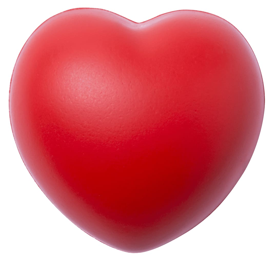 A red heart-shaped stress ball with a smooth finish. Features a logo on one side. Ventry Antistress - Image 1