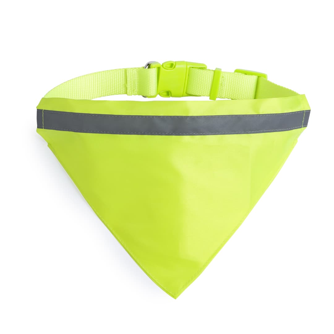A bright yellow pet collar bandana with a reflective stripe, featuring an adjustable buckle. Bipols Bandana Pet Collar - Image 1