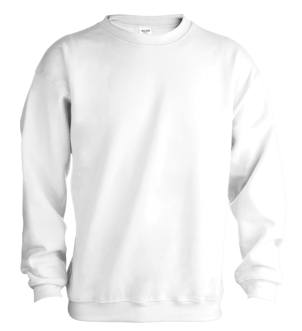 A white adult sweatshirt with a classic crew neck and long sleeves, featuring a logo on the front. SWC280 Adult Sweatshirt "keya" - Image 1
