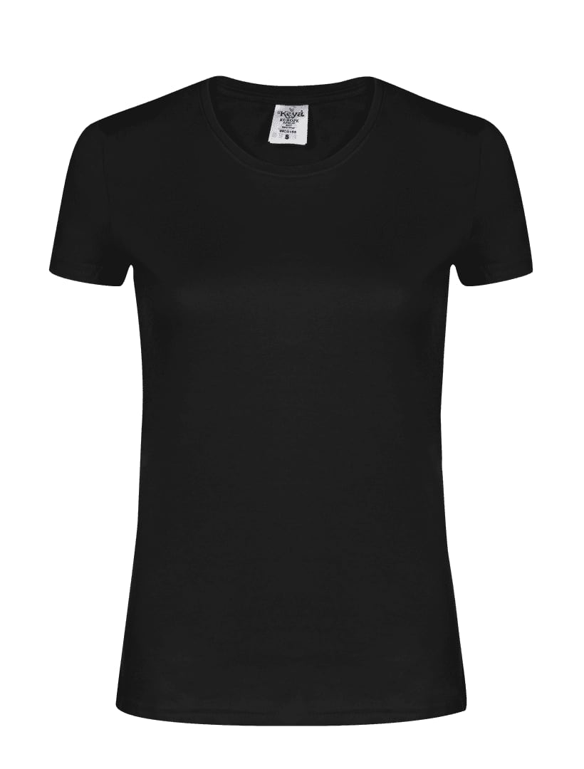 A black women's t-shirt with a round neckline and short sleeves, featuring a label inside. WCS180 Women Colour T-Shirt "keya" - Image 1