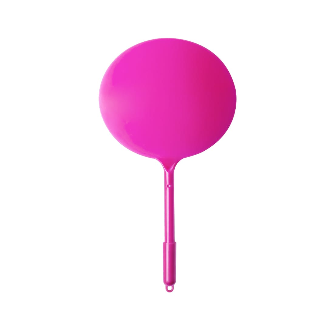 A bright pink plastic pen with a round, flat top and a long handle, featuring a logo on the pen. Paipen Pai Pai Pen - Image 1
