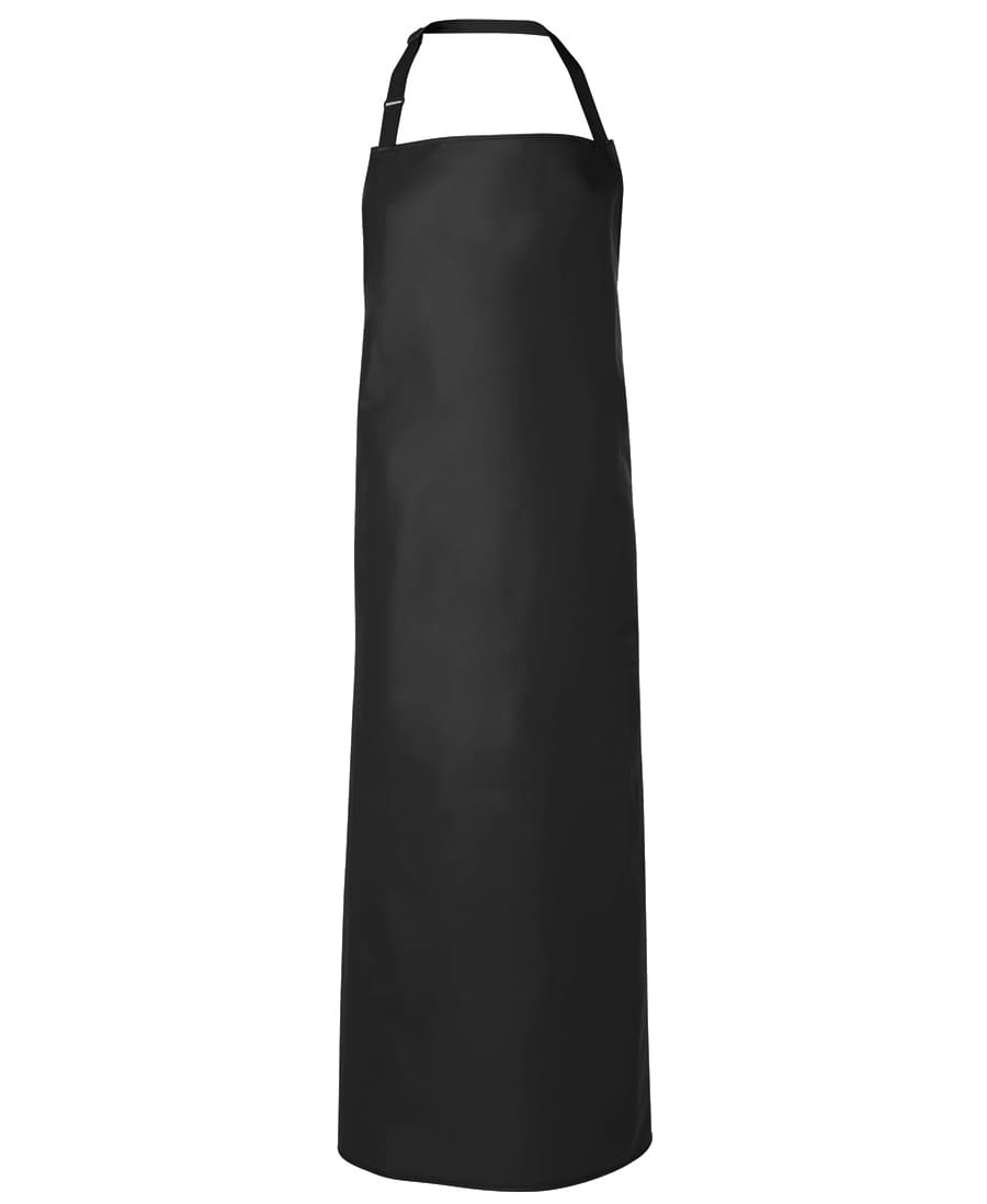 A black vinyl apron, 90 x 120 cm, featuring an adjustable neck strap and a simple design. It has a logo. JB's 300 Gsm Vinyl 90 X120 Apron - Image 1