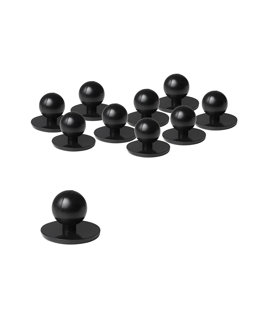 A set of black chef's buttons featuring a round ball on a flat base, arranged in groups of eleven. JB's Chef's Button - Image 1