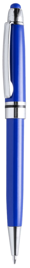 A blue stylus touch ball pen with silver accents and a logo on the clip. Yeiman Stylus Touch Ball Pen - Image 1