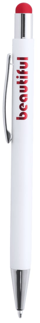 A white ballpoint pen with a red stylus tip and a branding logo on the barrel. Woner Stylus Touch Ball Pen - Image 1