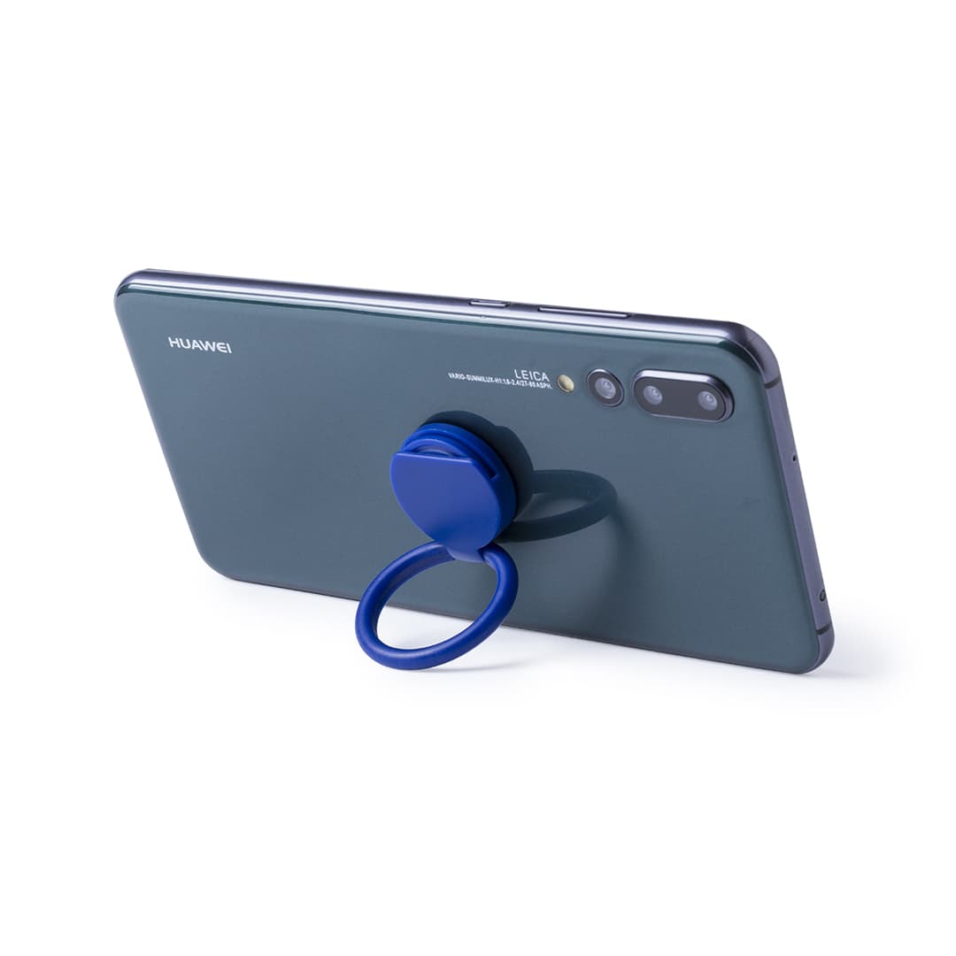 A dark green smartphone featuring a blue ring holder on the back, with a logo visible. Quiton Holder - Image 1