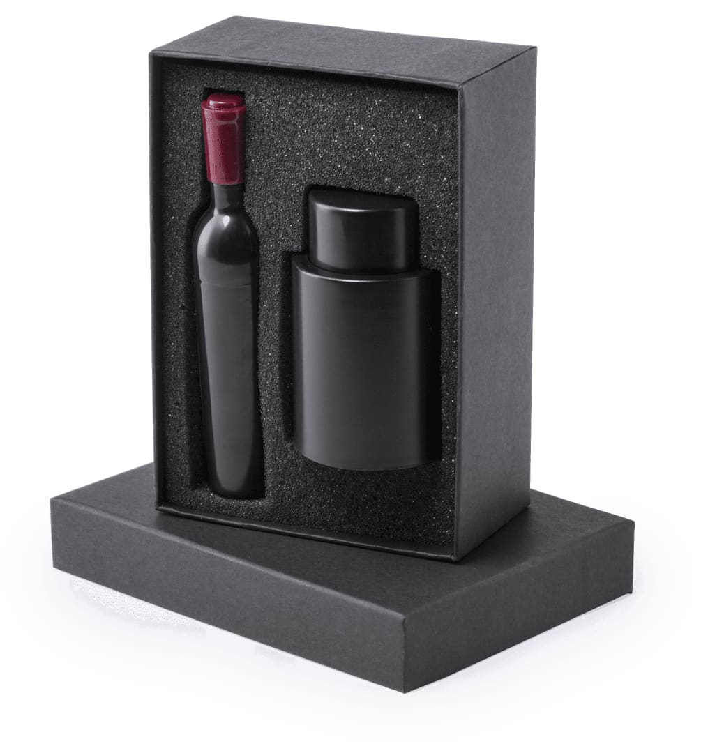 A black Kazan wine set featuring a wine bottle and a wine decanter in a gift box. Kazan Wine Set - Image 1