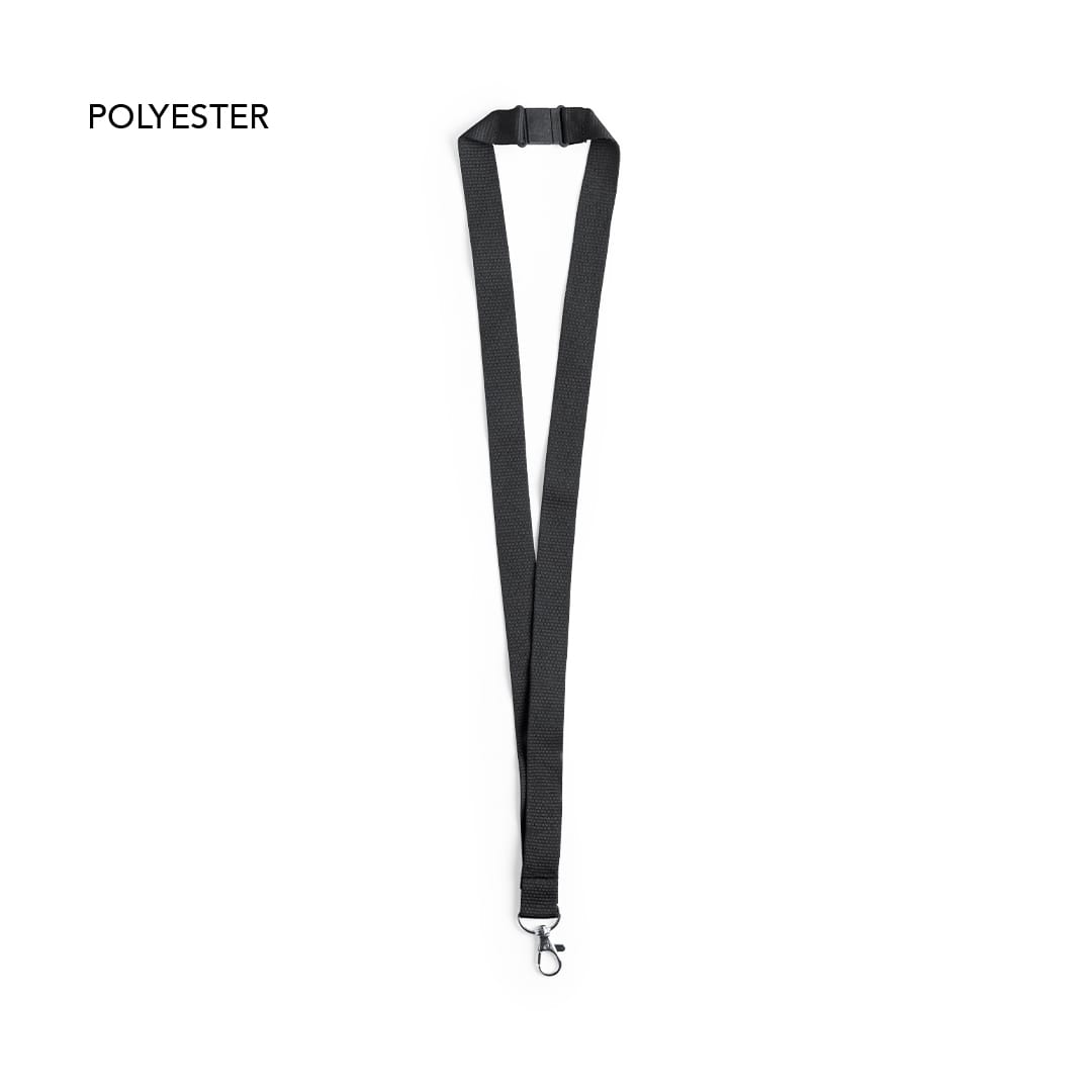 A black lanyard made of polyester, featuring a clip for attachment, ideal for exhibitions and events. Kappin Lanyard - Image 1