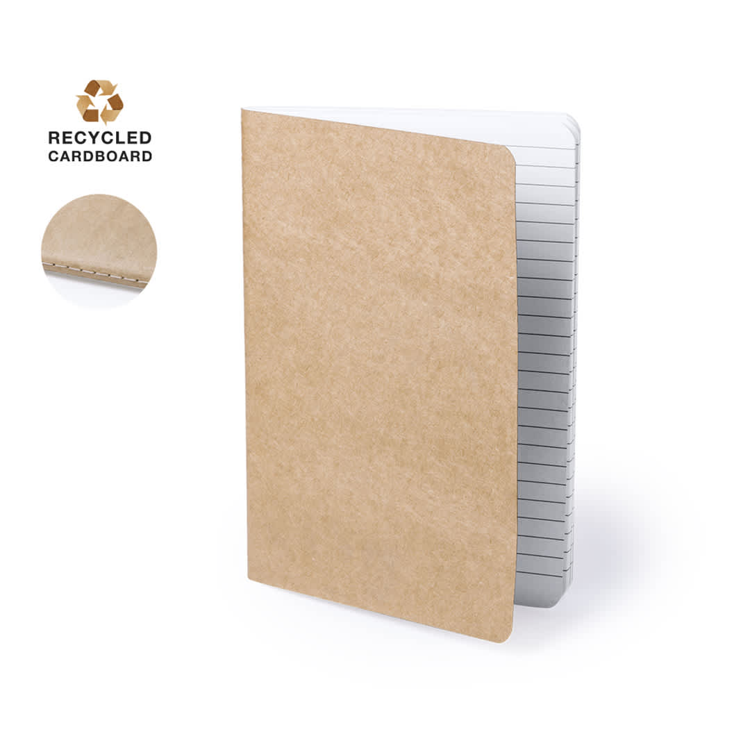 A notebook with a brown recycled cardboard cover and lined pages, featuring a simple design and a logo. Zurix Notebook - Image 1