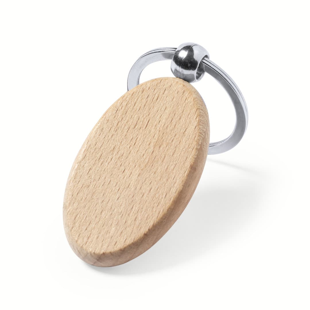 A wooden keyring with a sleek silver metal ring, featuring a smooth, natural finish. Pelton Keyring - Image 1