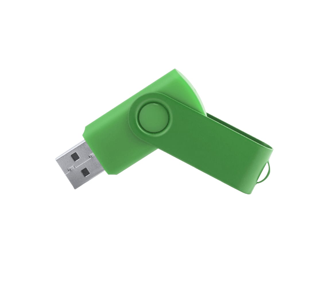 A green USB memory stick with a swivel design and a circular button for easy attachment. Survet 16Gb USB Memory - Image 1