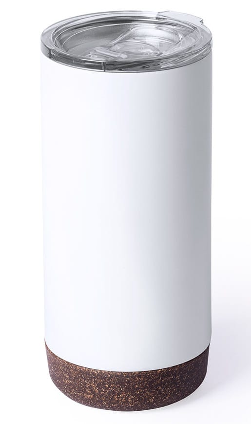 A drink bottle with a white body and a cork base, featuring a clear lid. Shifen - Image 1