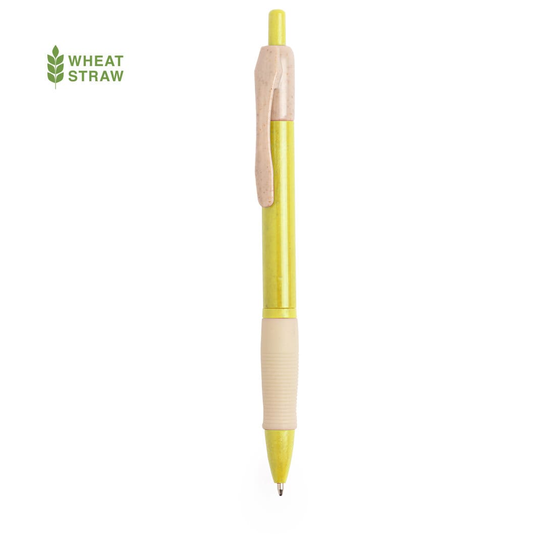 A yellow pen with a beige clip and grip, featuring a branding logo. Rosdy Pen - Image 1