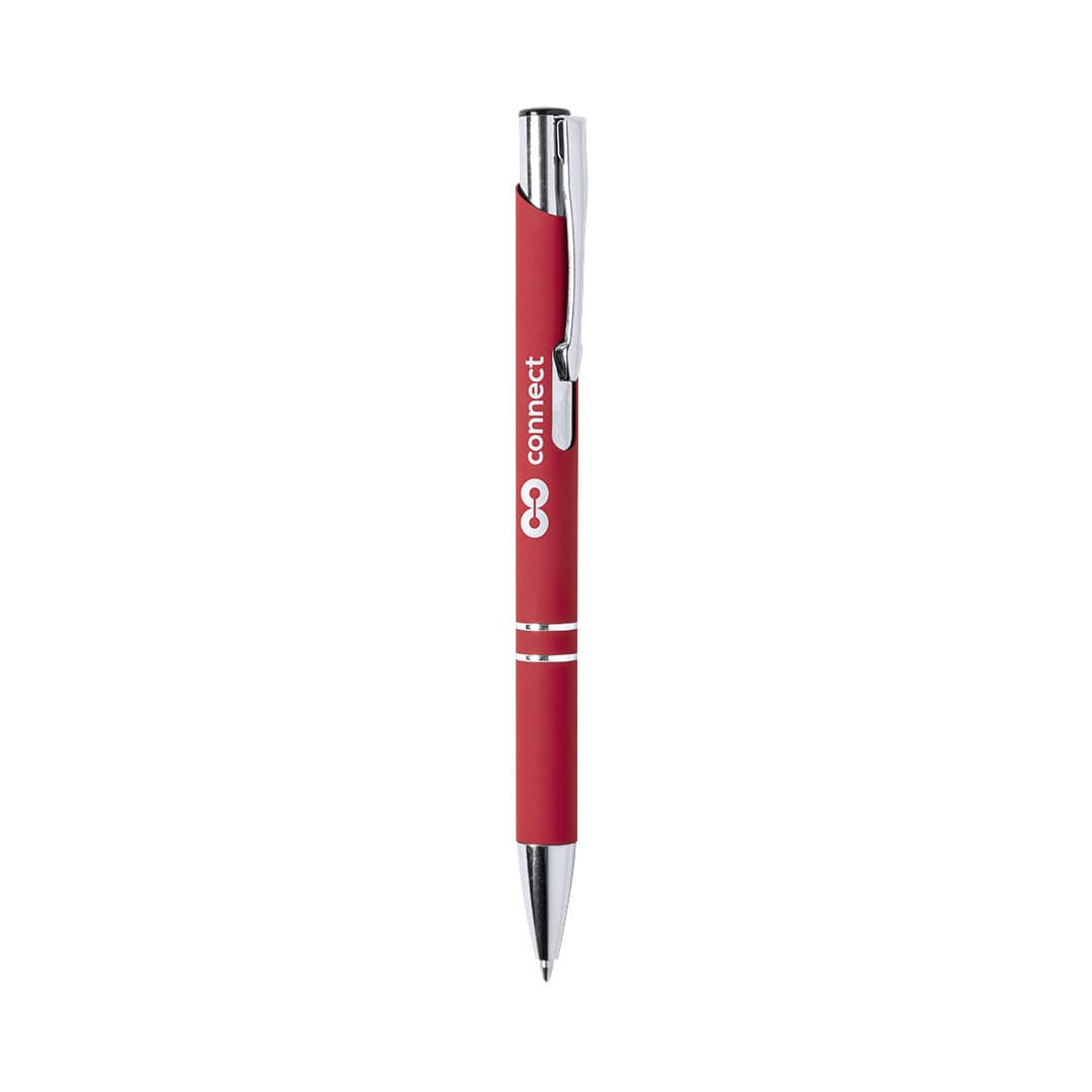 A metal pen with a red barrel and chrome accents, featuring a logo on the side. Zromen Pen - Image 1
