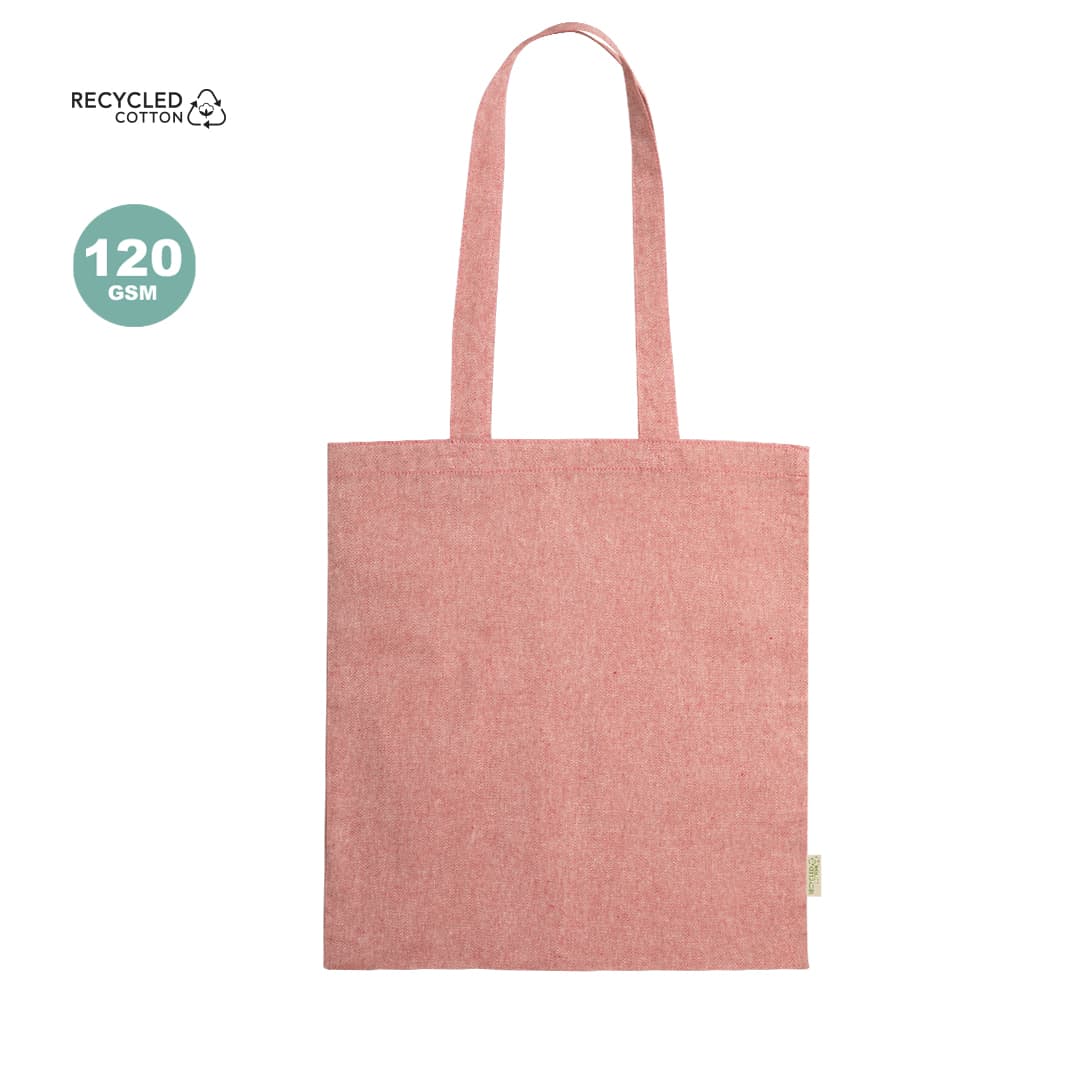 A pink tote bag made of recycled cotton, featuring two sturdy handles and a simple design. It has a logo on the side. Graket Bag - Image 1