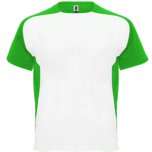 A green and white T-shirt featuring short sleeves and a rounded neckline, with a logo on the label. Bugatti T-Shirt - Image 1