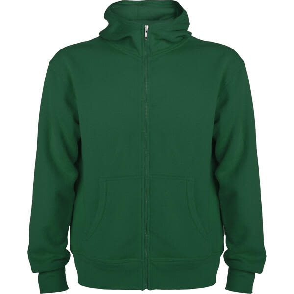 A green hooded sweatshirt with a zip-up front and pockets, featuring a logo on the chest. Montblanc Hooded Sweatshirt - Image 1