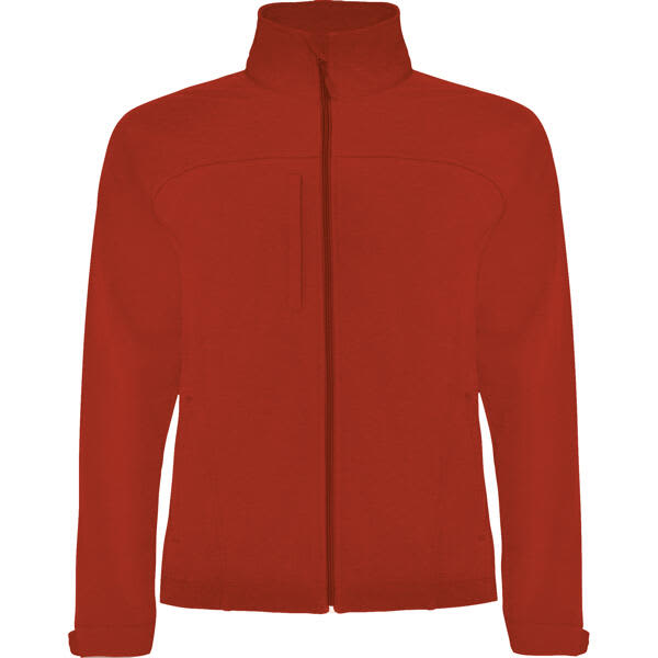 A red softshell jacket featuring a zip front, high collar, and a logo on the chest. Rudolph Softshell Jacket - Image 1
