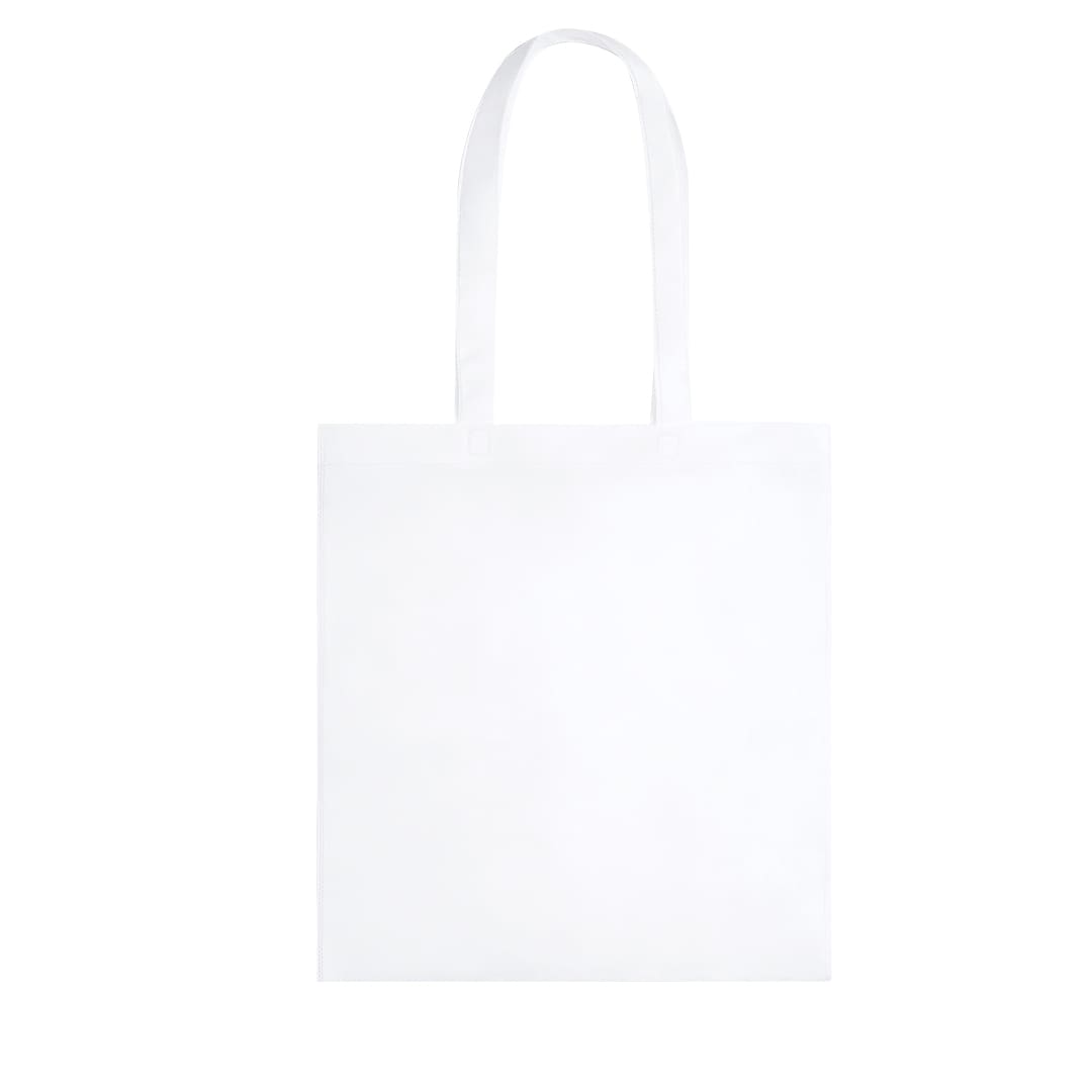 A white tote bag with two handles and a blank surface, featuring a logo on one side. Moltux Bag - Image 1
