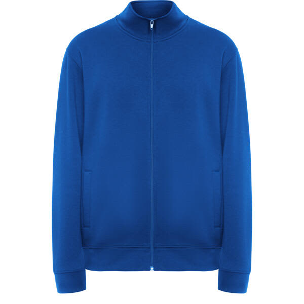 A blue sweatshirt with a zip-up front, high collar, and side pockets, featuring a logo. Ulan Sweatshirt - Image 1