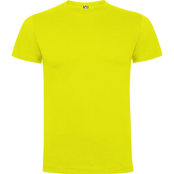A bright yellow premium t-shirt with a round neck and short sleeves. It features a logo on the collar. Dogo Premium T-Shirt - Image 1