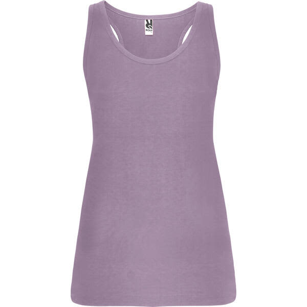 A lilac tank top with a scoop neck and a fitted design, featuring a small logo. Brenda Youth Tank Top - Image 1
