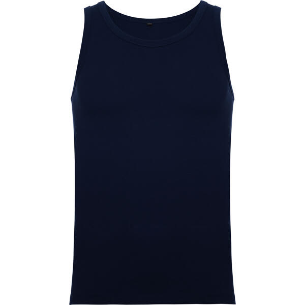 A navy blue singlet tank top with a round neckline and a minimalist design. It features a logo on the back. Texas Tank Top - Image 1