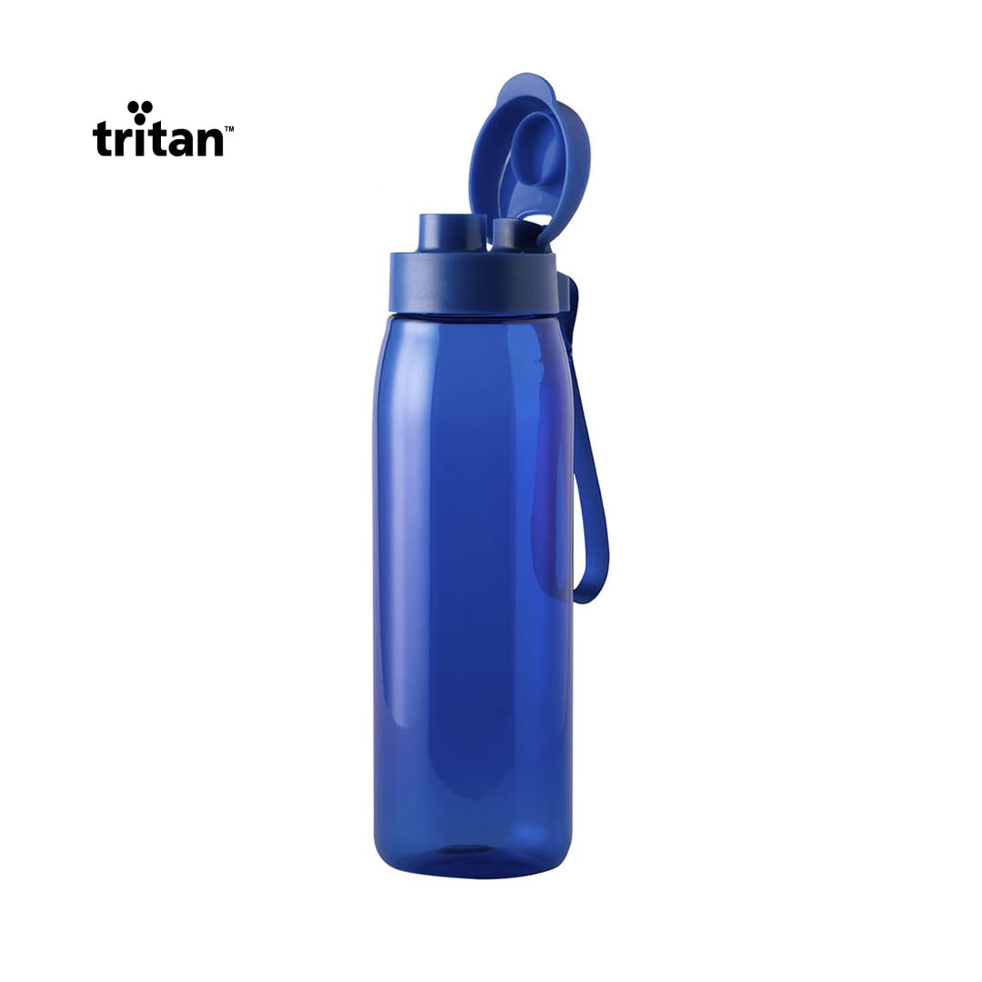 A drink bottle in a vibrant blue colour, featuring a flip-top lid and a handle. Includes a logo on the side. Rudix Bottle - Image 1