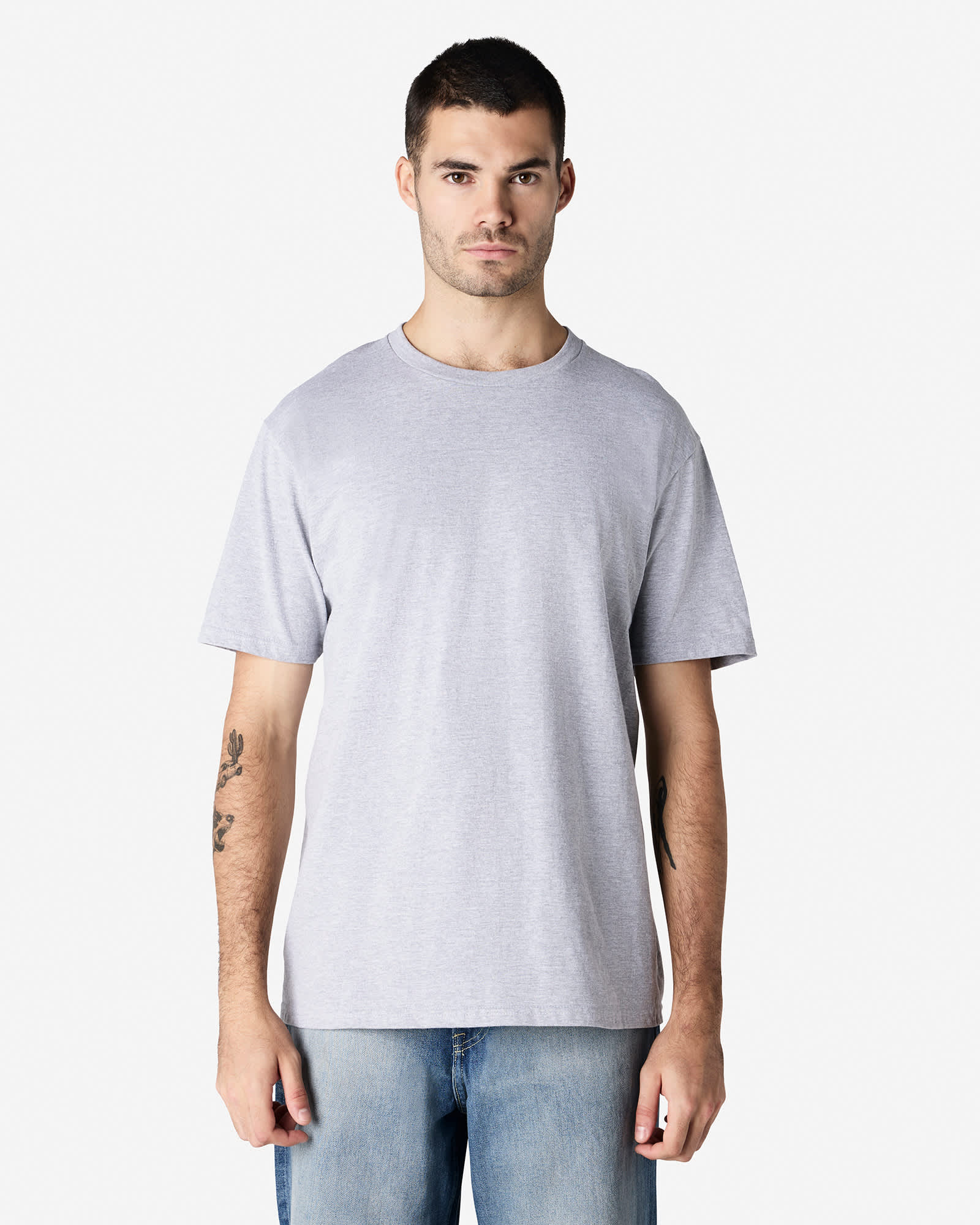 A grey adult t-shirt with a relaxed fit, featuring short sleeves and no visible brand label. Gildan Softstyle Adult Enzyme Wash No Label T-Shirt - Image 1