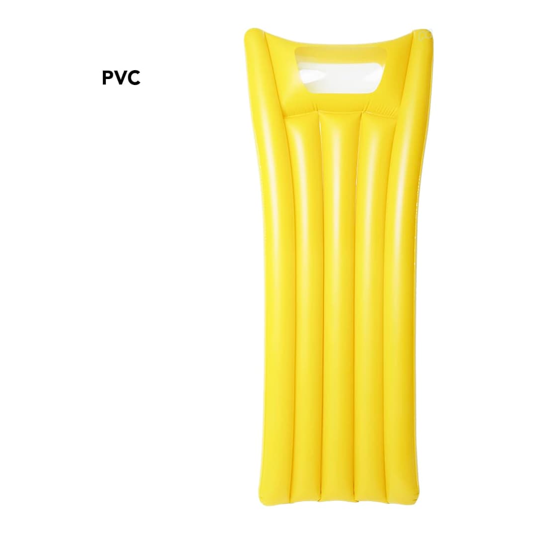 A yellow inflatable air mattress made of PVC, featuring a handle at the top. Monvar Air Mattress - Image 1