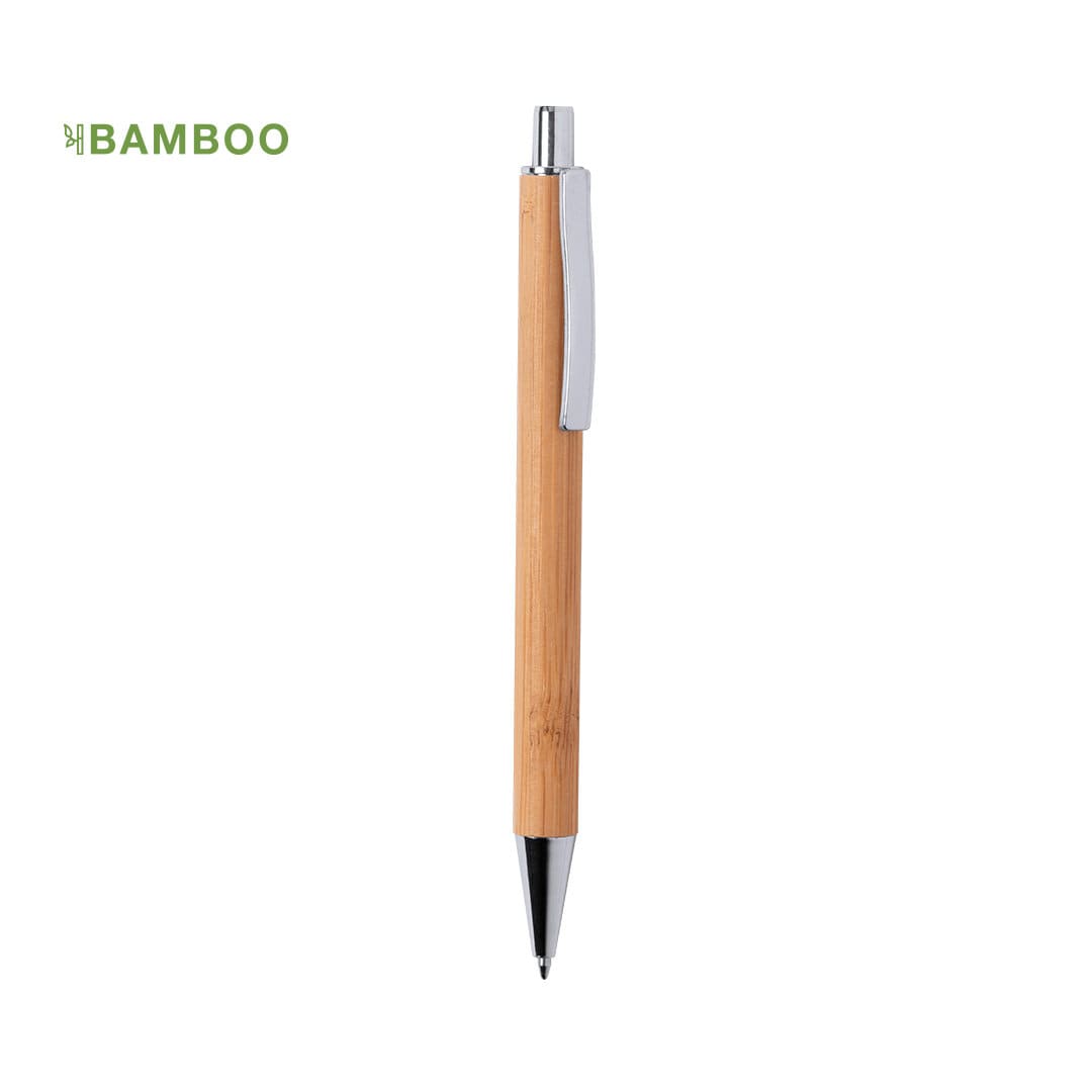 A wooden pen with a bamboo finish and a chrome clip, featuring a sleek design and smooth lines. Reycan Pen - Image 1