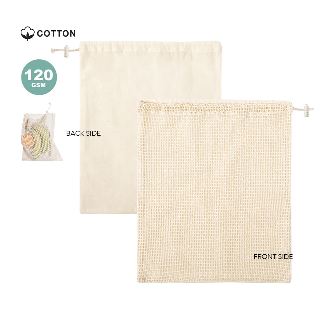A cotton bag in cream with a textured front and a smooth back, featuring a drawstring closure. Tolmen Bag - Image 1