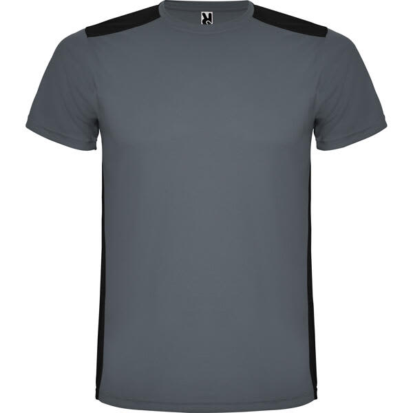 A grey T-shirt with black shoulder panels and a logo on the front. Short-sleeved design. Detroit T-Shirt (Youth) - Image 1