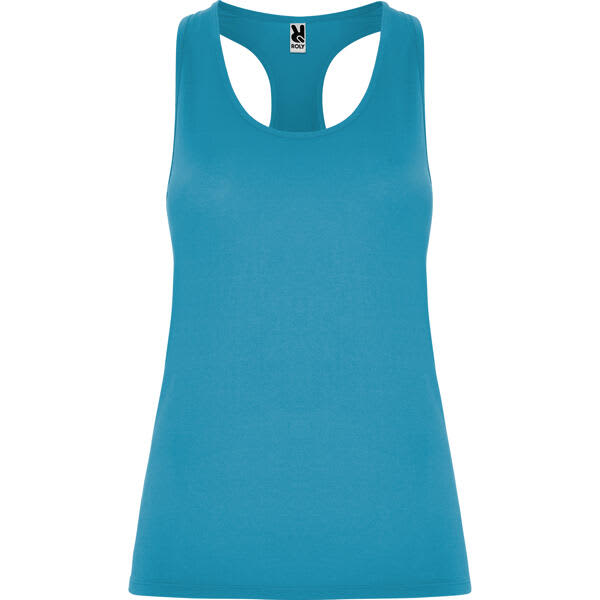 Aida Tank Top in vibrant turquoise blue with a racerback design and a logo. Ideal for active wear. Aida Tank Top - Image 1