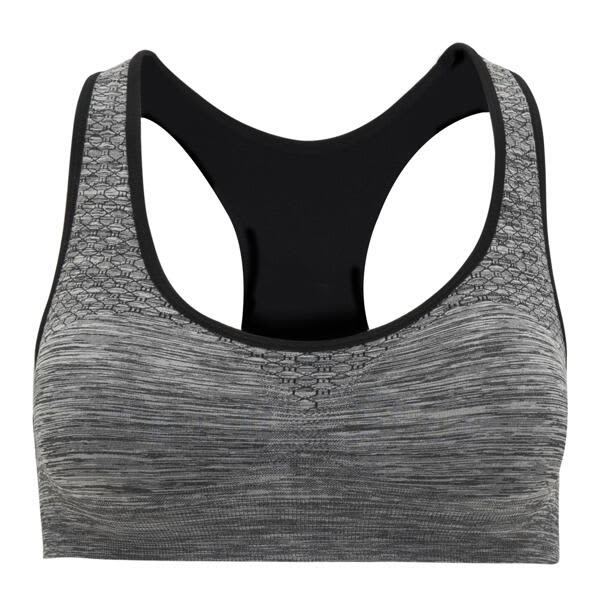 A grey cropped tank top with a black back and branded logo. Designed for sports wear with a sleek, modern look. Sakhir Womens Sport Cropped Tank Top - Image 1