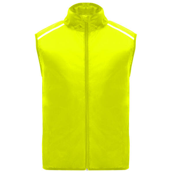 A bright yellow ultra-light windbreaker vest with a high collar and reflective strips on the shoulders. Jannu Ultra-Light Windbreaker Vest - Image 1