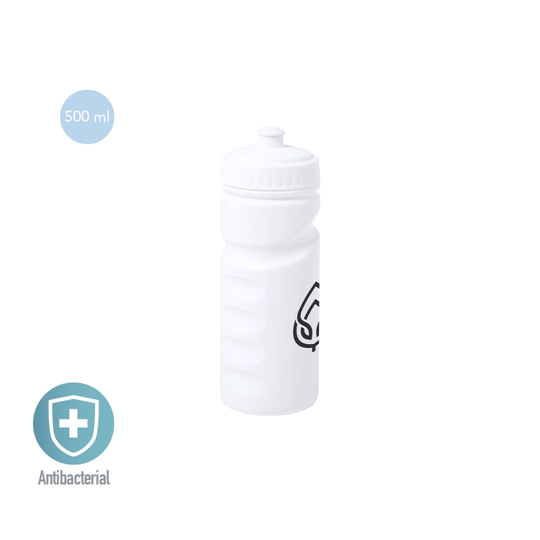 A drink bottle in white, featuring a screw-top lid and a design element, with antibacterial properties, holding 500 ml. Copil Antibacterial Bottle - Image 1