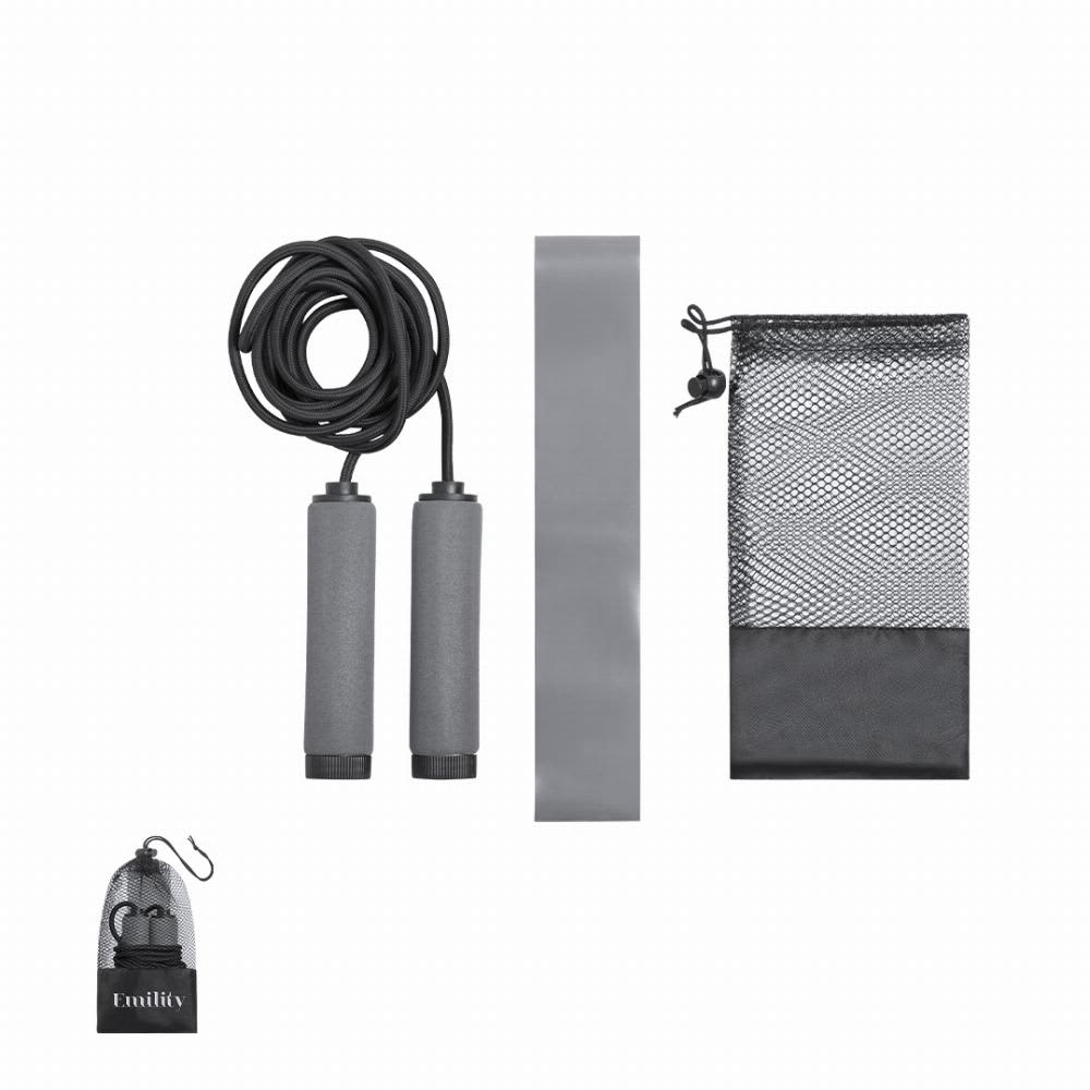A jump rope with grey handles and a black storage bag, featuring a mesh section for visibility. Zhiax - Image 1