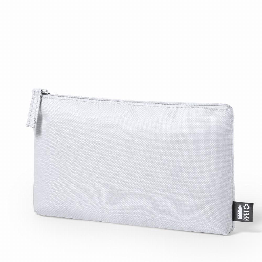 A grey pouch with a zip closure and a small branding tag on the side. Akilax - Image 1