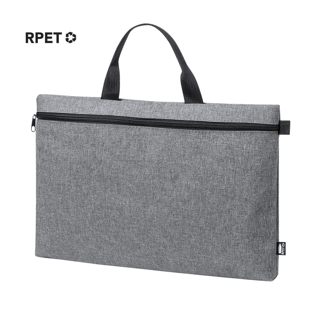A grey document bag with a zippered closure and a top handle, featuring a logo. Divaz Document Bag - Image 1