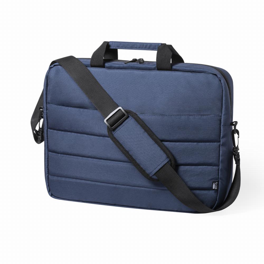 A navy blue laptop bag with padded sides, dual handles, and an adjustable shoulder strap. It has a logo on the front. Bakex - Image 1