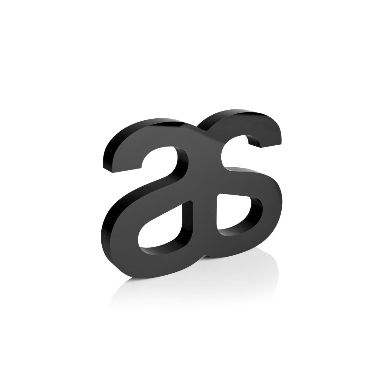A black plaque with a stylised two-letter logo, featuring smooth, curved edges and a reflective surface. AS Logo Plaque | 6912 - Image 1