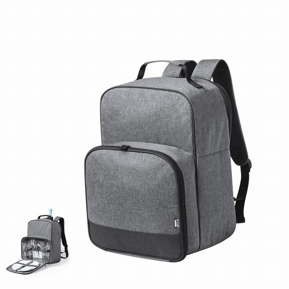 A grey backpack with a front pocket and an additional smaller bag featuring compartments for organisation. Kazor - Image 1