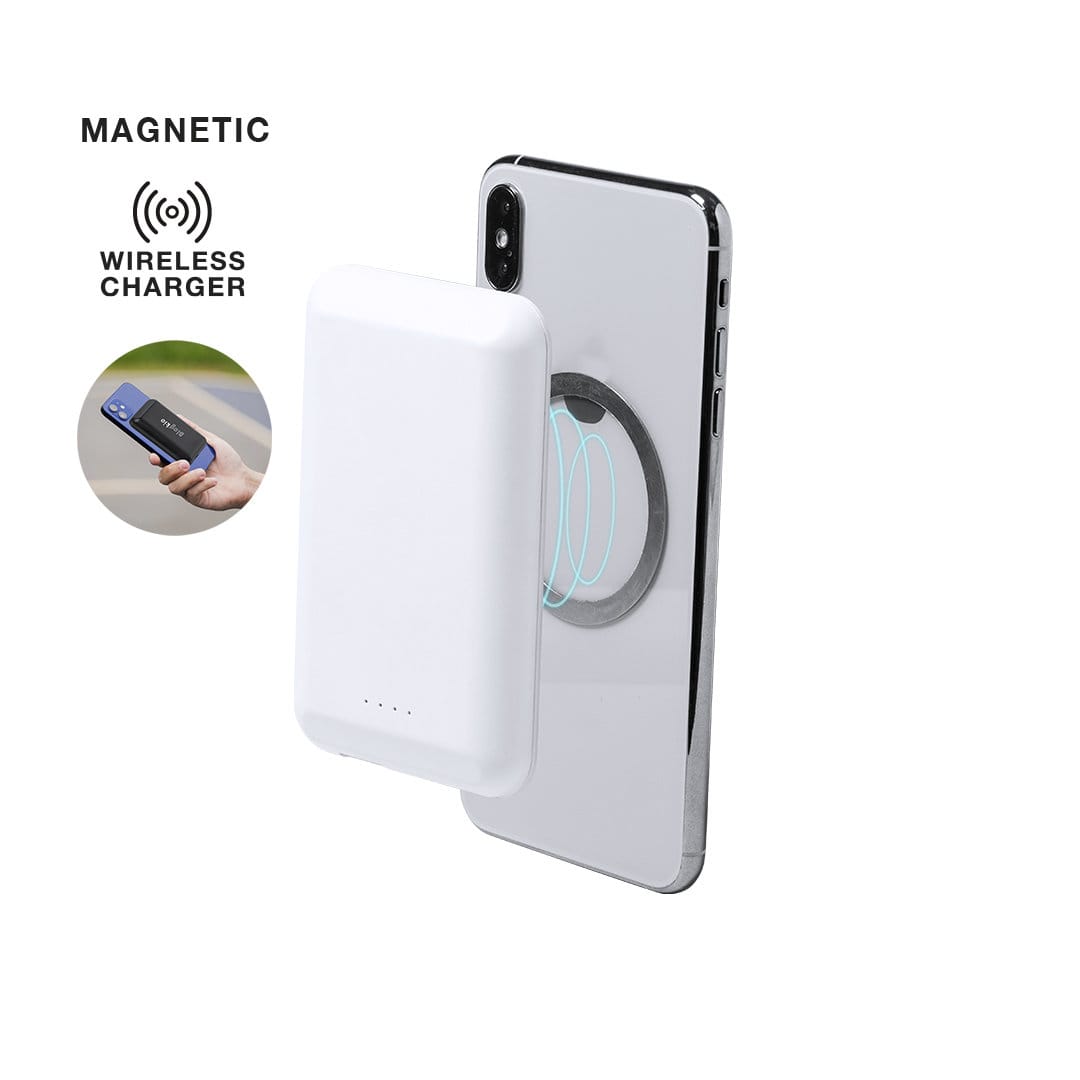 A white Vekmar Power Bank with a magnetic design, featuring a wireless charging capability and a sleek finish. Vekmar Power Bank - Image 1
