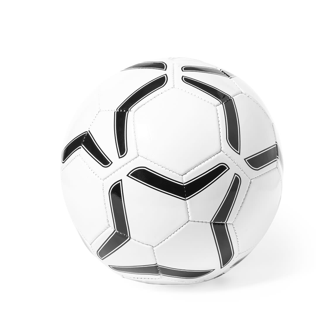 A white soccer ball with black detailing and a stitched pattern. It features a logo on the surface. Dulsek Ball - Image 1