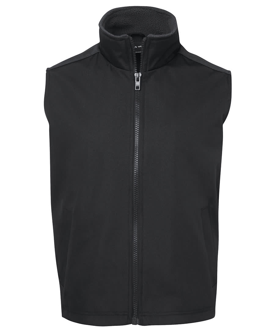 A black vest with a high collar and full front zipper. It features a soft inner lining and has a logo. JB's A.T. Vest - Image 1
