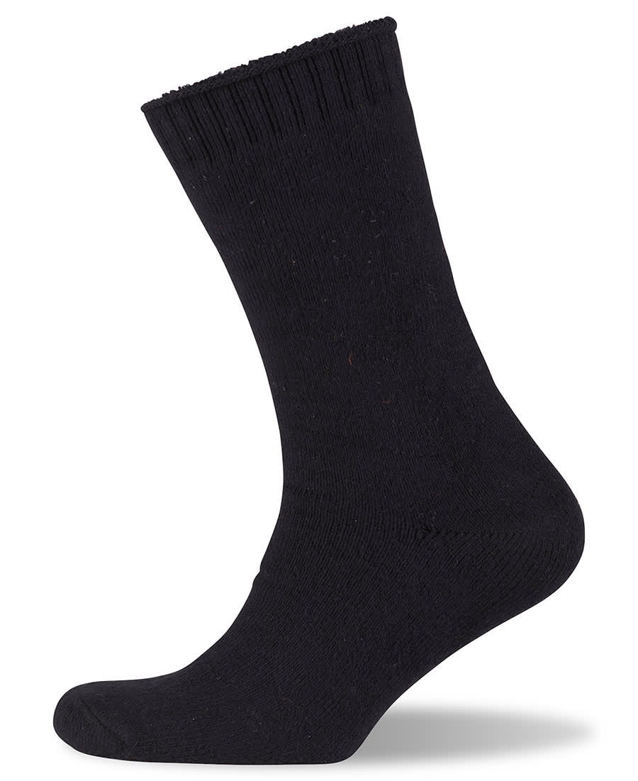 A black bamboo work sock with a ribbed cuff, featuring a logo on the side. JB's Ultra Thick Bamboo Work Sock - Image 1