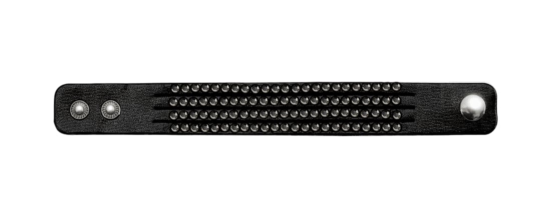 A black bracelet featuring studded embellishments and snap closures, with a minimalist design. Many Bracelet - Image 1